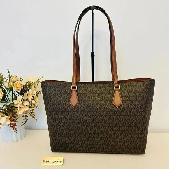 Michael Kors Purse Sheila Large Signature & Metallic Tote Bag Brown - Picture 4 of 10